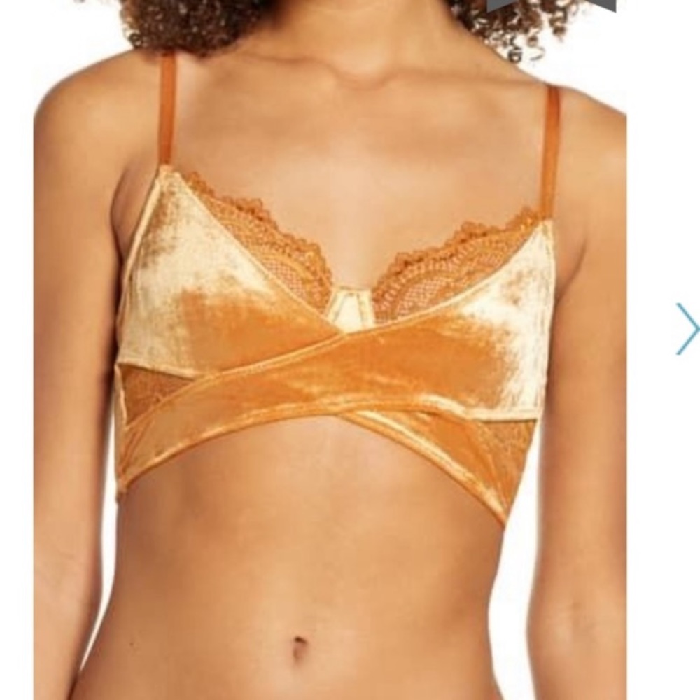 Free People Gold Velvet Lace Bralette